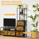 Meuble de rangement avec étagères et 3 tiroirs en tissu pliables amovibles, style industriel, dim. 44L x 40l x 155H cm