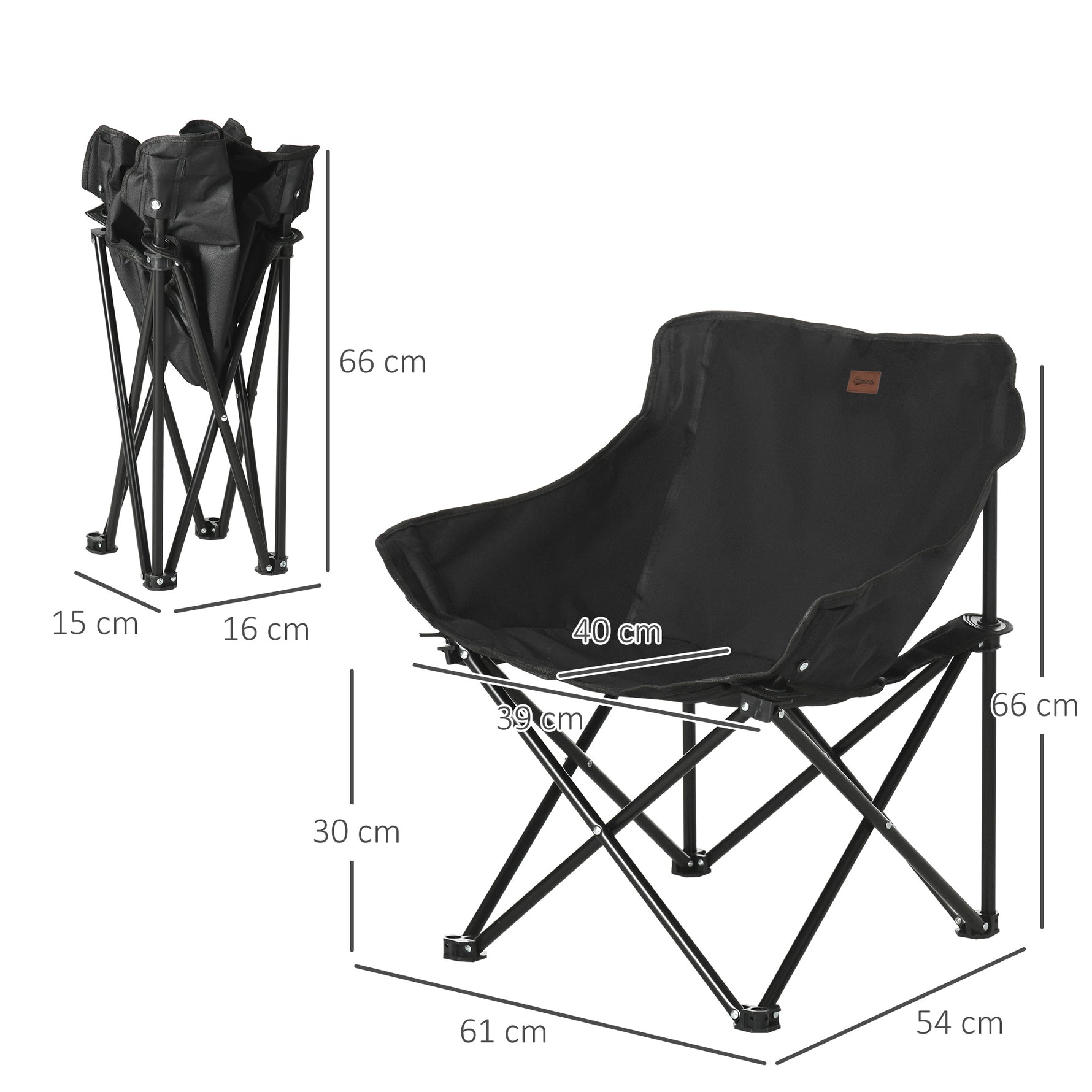 Chaise de camping pliable avec sac de transport et pochette latérale compact ultra légère noir
