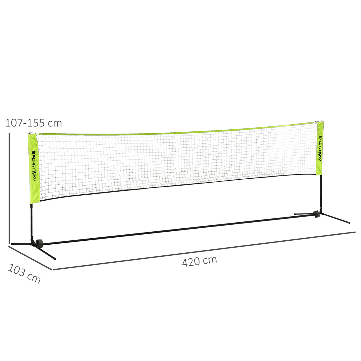 Filet de badminton, filet portable, hauteur ajustable 107-155 cm, avec sac de transport, cadre métallique, noir, jaune