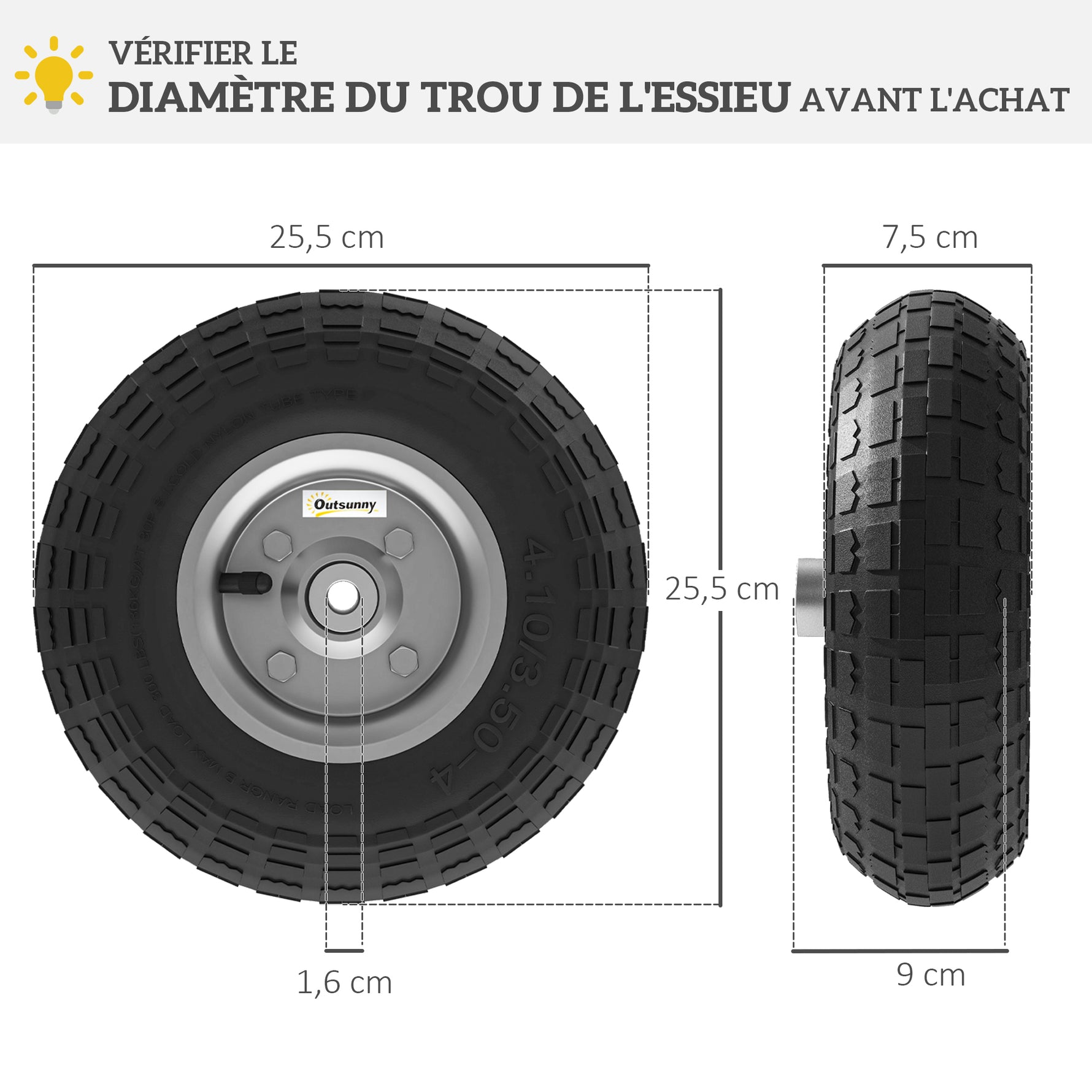 Lot de 2 Pneus Pneumatiques de Remplacement Alésage de 16mm pour Chariot de Jardin, Brouette et diable