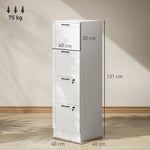 Caisson bureau, meuble rangement bois 4 tiroirs et serrure, barres de suspension réglables, 40 x 40 x 131 cm, blanc