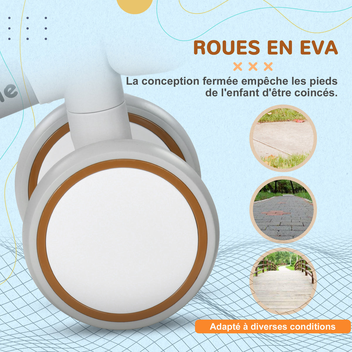 Draisienne vélo Enfant 4 roues selle réglable, guidon ergonomique alliage alu. PP, enfant 1 à 3 ans - Marron Blanc