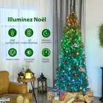 Sapin de Noël artificiel 180 cm, arbre de Noël, lumières LED synchronisées colorées et télécommande, 899 pointes, vert