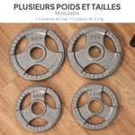 Disques de Poids 2,5/2,5/5/5 kg, Total 15 kg, en Acier, 4 Poids Musculation pour Barres Olympiques 50 mm, Acier, Noir