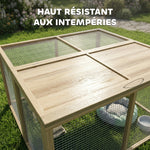 Enclos Lapin Extérieur Cage Lapin Intérieur Pliable Toit Ouvrant Total Poignée 1,44㎡ 120x120x57cm Naturel