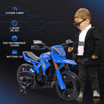 Moto da cross elettrica per bambini 3-8 anni, batteria 6V, 2 motori, clacson e rotelle, carico 30KG, blu