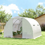 Serra da giardino a tunnel 9 m², 4 finestre, porta avvolgibile con cerniera, telaio in acciaio zincato, telo in PE 3 x 3 x 2 m bianco