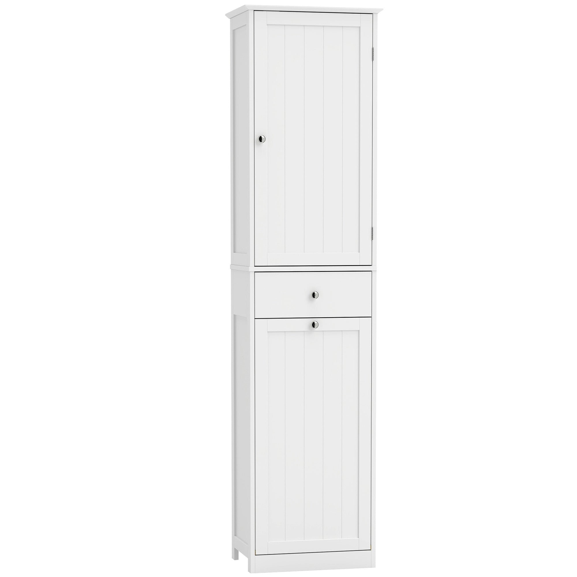 Meuble de Salle de Bain avec Tiroir, Panier à Linge, Étagère Réglable, Style Moderne, 45 x 30 x 180 cm, Blanc