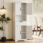 Buffet cuisine, armoire de cuisine avec 4 portes, tiroir, compartiment ouvert et étagères réglables, 60x30x172cm, blanc