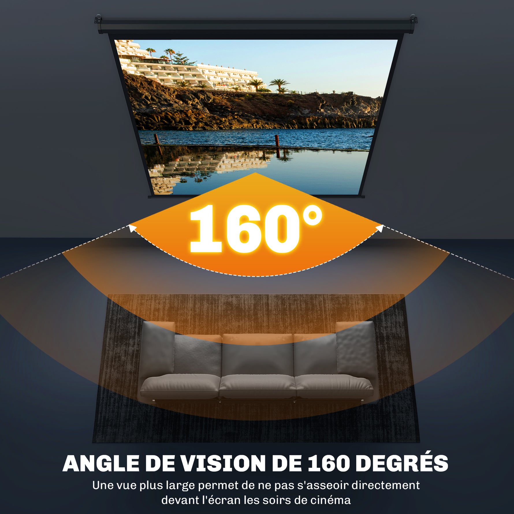 Écran de projection TV et Home Cinema de 99 Pouces vidéo projecteur 1:1 4K HD, 178L x 178H cm