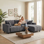 Canapé d'Angle Modulable 242 cm, Canapé 4 Places en L avec Méridienne Réversible, 2 Oreillers, Tissu Aspect Lin, Gris