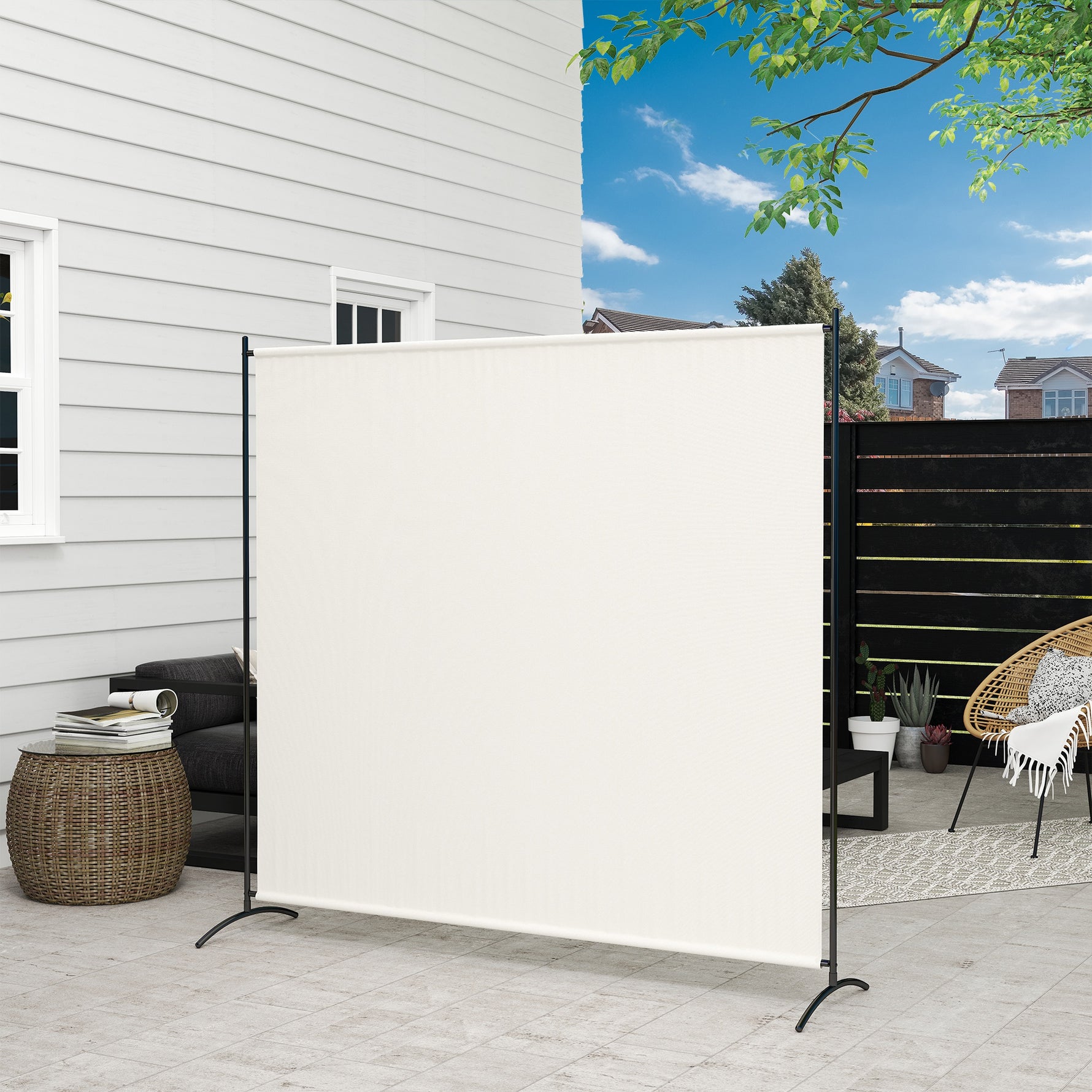 Paravent Extérieur à Panneau Unique, Séparateur de Pièce de 180H cm avec Protection UV30+, Beige