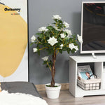 Arbre à Roses Artificiel 90 cm en Plastique, 21 Fleurs, 350 Feuilles en Tissu, Pot, Facile à Entretenir, Blanc