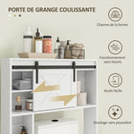 Meuble de rangement au-dessus des toilettes avec porte coulissante, Meuble étagère dessus WC, étagère réglable, blanc
