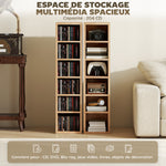 Lot de 2 étagères colonnes armoire de rangement CD-DVD 12 compartiments 21 x 22,5 x 88,5 cm capacité 204 CD bois naturel