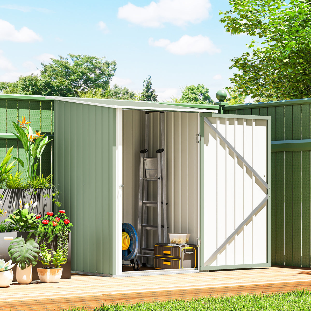 Abri de Jardin en Métal 1m², Tôle Ondulée, Toit Incliné, Porte Verrouillable, 100x103x160cm, Vert Clair