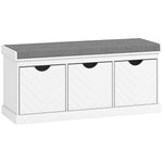 Banc chaussures entrée, banc de rangement avec 3 tiroirs amovibles et coussin rembourré en tissu aspect lin, blanc
