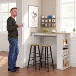 Table de bar table haute de cuisine mange-debout comptoir 112L x 57l x 106H cm - 3 étagères - aspect chêne clair blanc