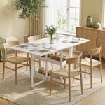 Table à manger pliante sur roulettes 4 personnes avec compartiments ouverts, pour petits espaces, salle à manger, blanc
