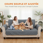 Housse de Canapé Protecteur de Meubles 3 Places Imperméable Anti-glisse avec Poches de Rangement Gris
