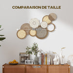 Décoration murale en bois, sculpture murale en bois, design unique à plusieurs disques, 83,8 x 44,5 cm, bois naturel