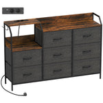 Commode, meuble de rangement avec station de recharge, 8 tiroirs en tissu, étagère ouverte, 130,5x30x88cm, marron