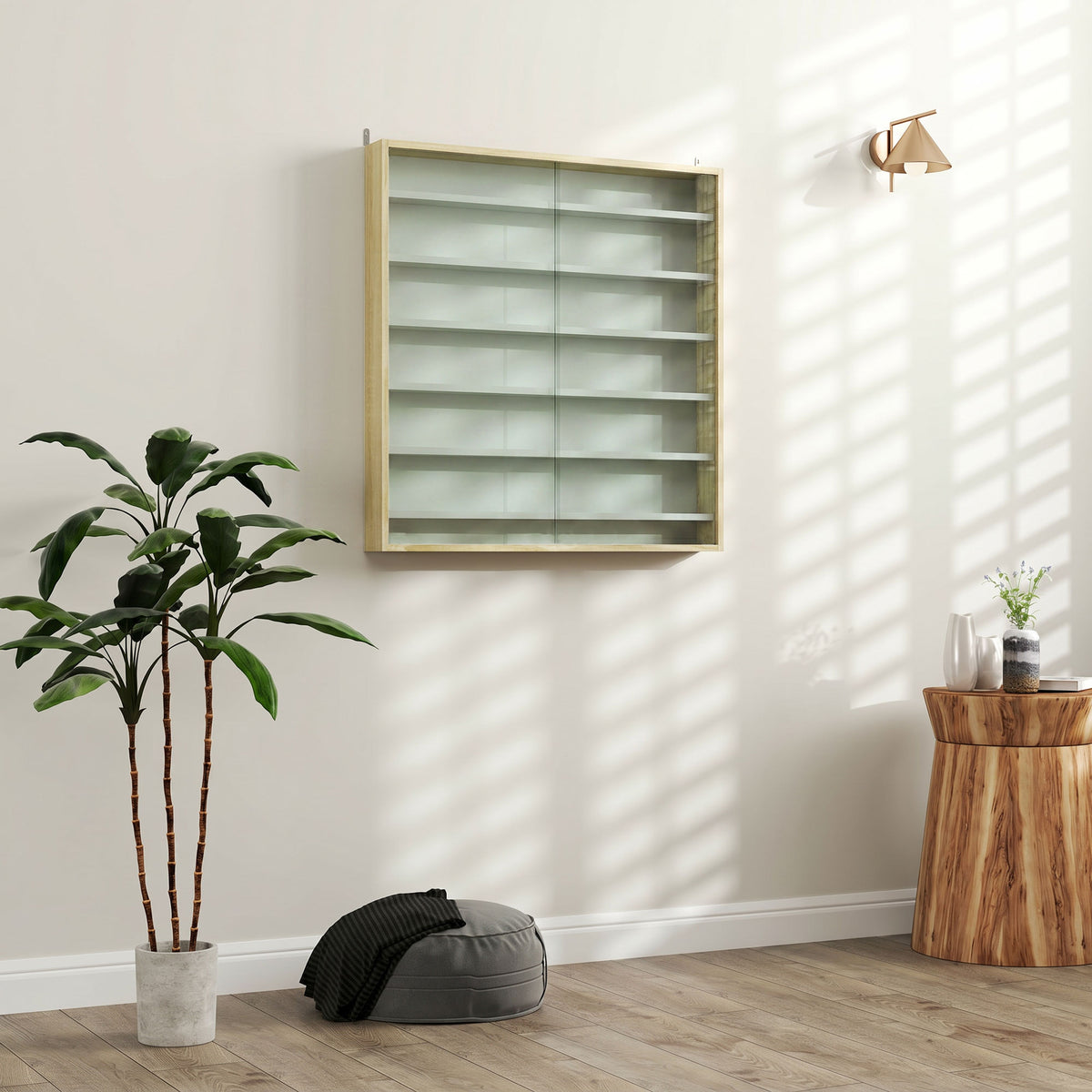 Vitrine pour collection vitrine murale 80 x 9,5 x 83 cm 6 étagères réglables en hauteur 2 portes coulissantes en verre
