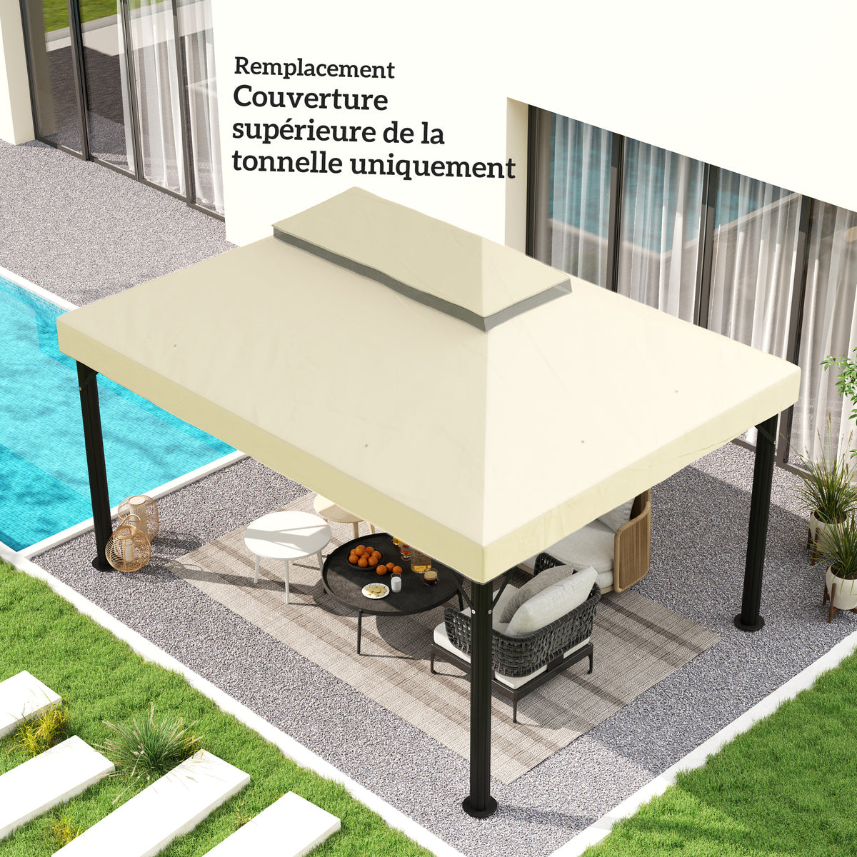 Toile pour tonnelle toile de rechange pour tonnelle à 2 niveaux protection UPF30+ trous de drainage  4 x 3 m crème