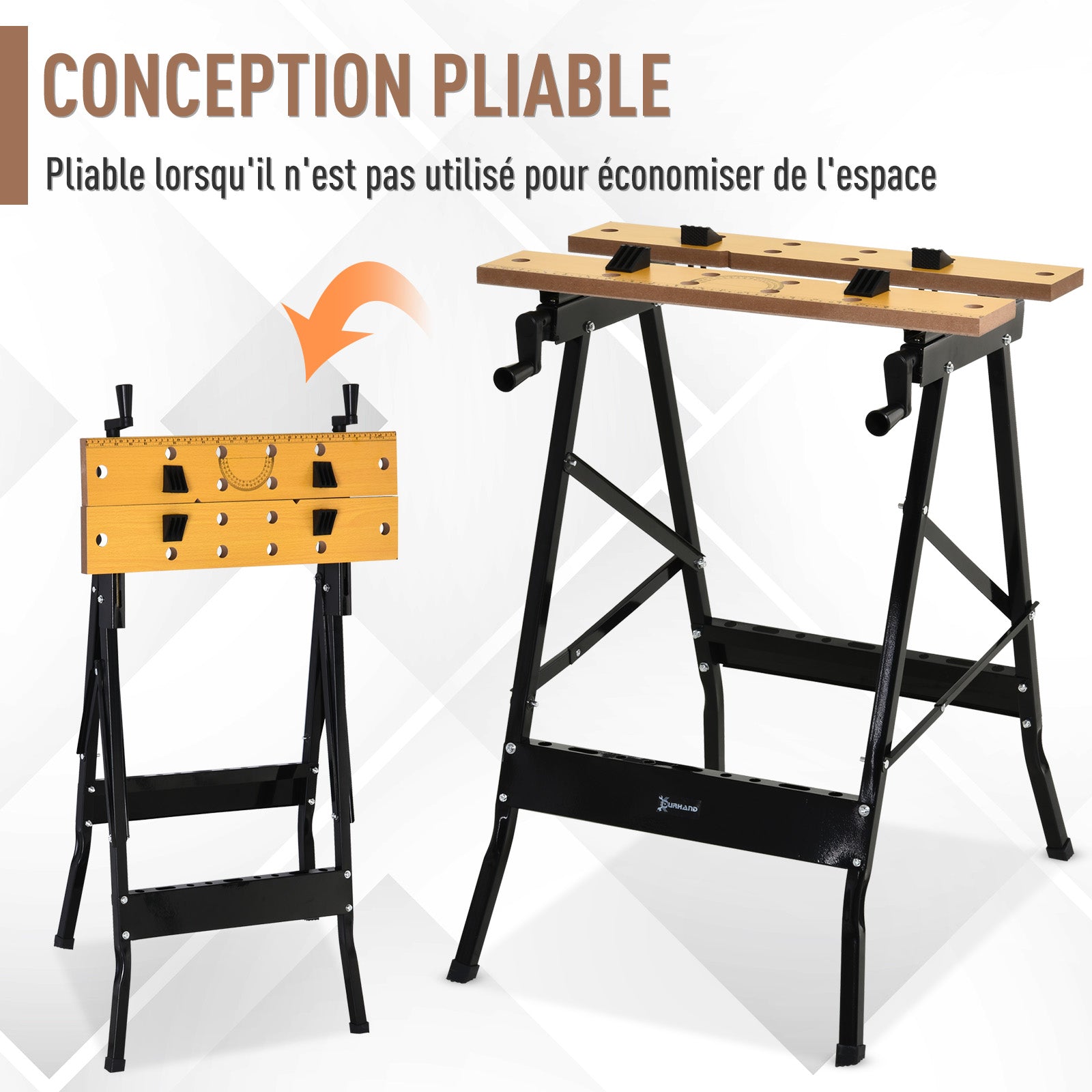 Établi pliant établi de serrage avec 4 serre-joints table de travail, charge 100 kg, 62,5x60,5x78,5cm, noir