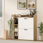 Meuble à chaussures 15 paires, armoire à chaussures moderne avec 2 tiroirs rabattables, 83x24x90,5cm, effet bois naturel