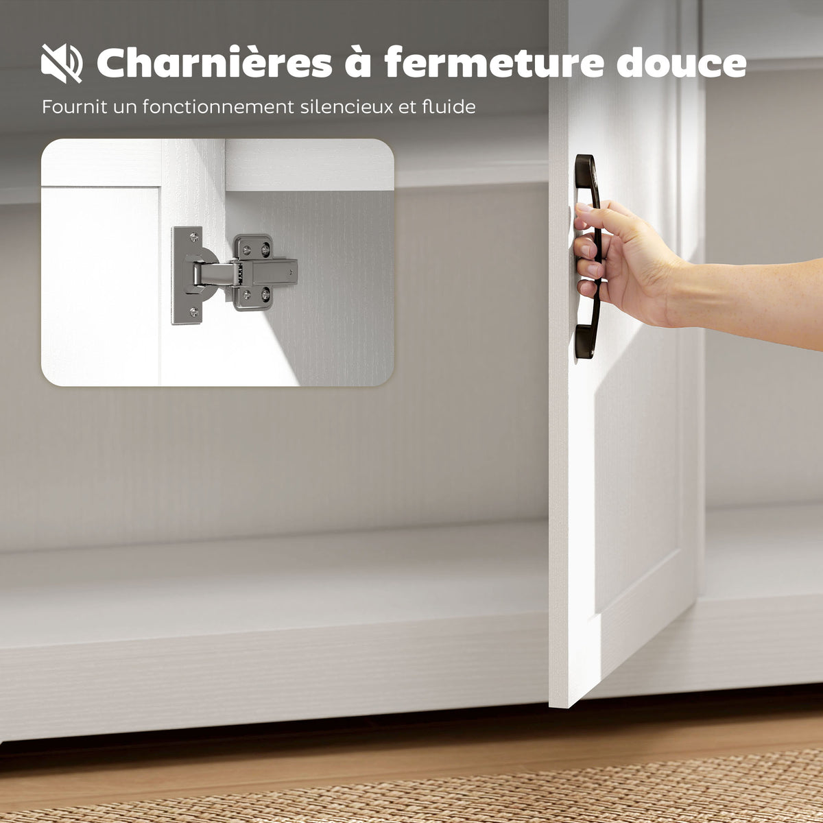 Buffet, meuble de rangement avec 3 portes, 2 tiroirs et étagère réglable, 120 x 38 x 79 cm, blanc