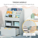 Bibliothèque étagère Multi-Rangement 3 étagères 2 niches Grand tiroir en bois Gris