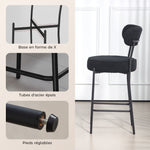 Lot de 2 tabourets de bar en tissu bouclette, chaises de bar avec dossier courbé, repose-pieds, 49x52x95cm, noir