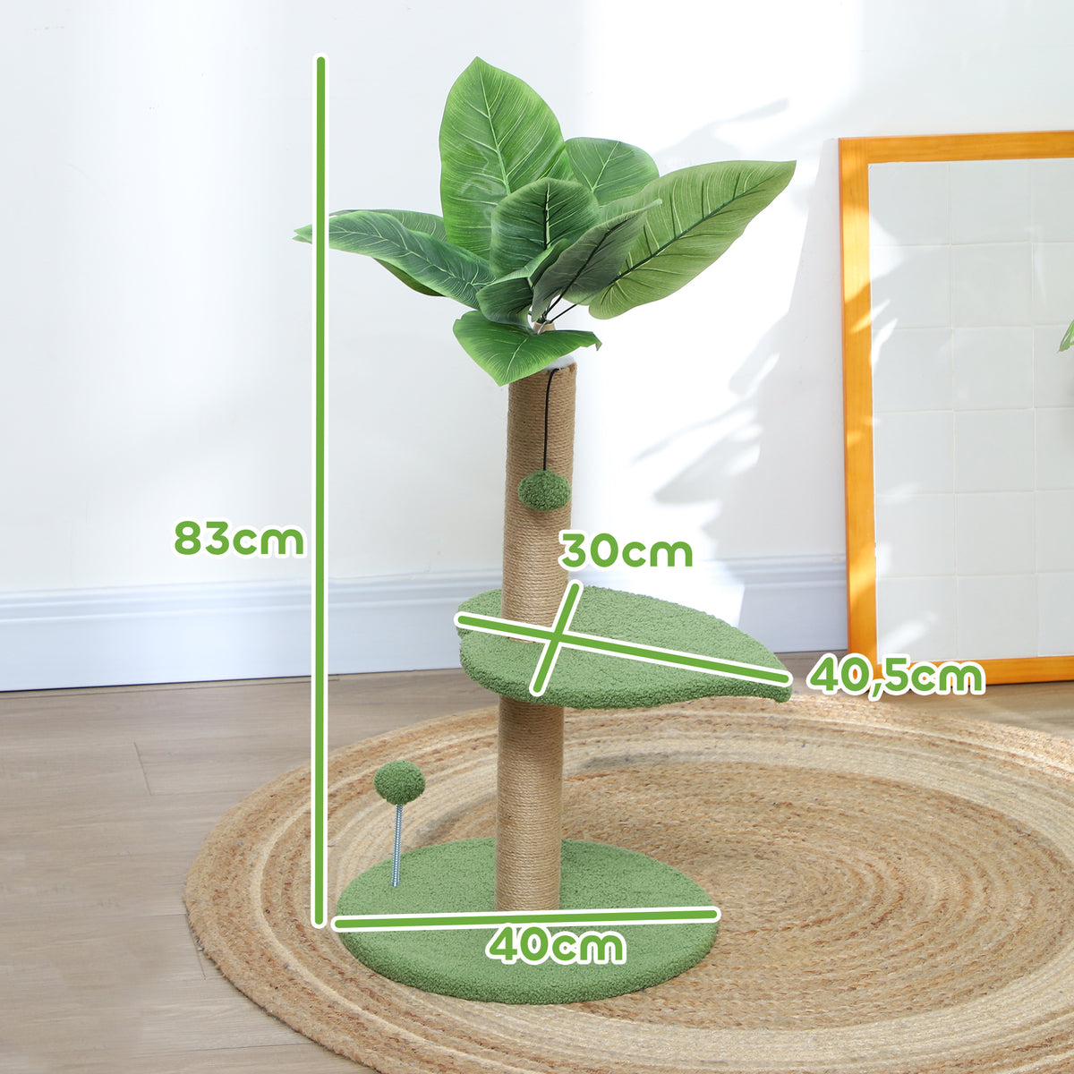 Krabpaal klimboom voor katten hoogte 83 cm met jute krabpaal, speelballen, pluche plateaus