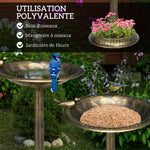 Bain d'oiseaux Abreuvoir, mangeoire pour Oiseaux jardinière 2 en 1 dim. Ø 50 x 72H cm polypropylène Bronze Antique