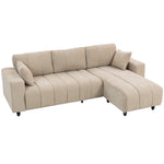 Canapé d'Angle Modulable 242 cm, Canapé 4 Places en L avec Méridienne Réversible, 2 Oreillers, Tissu Aspect Lin, Beige