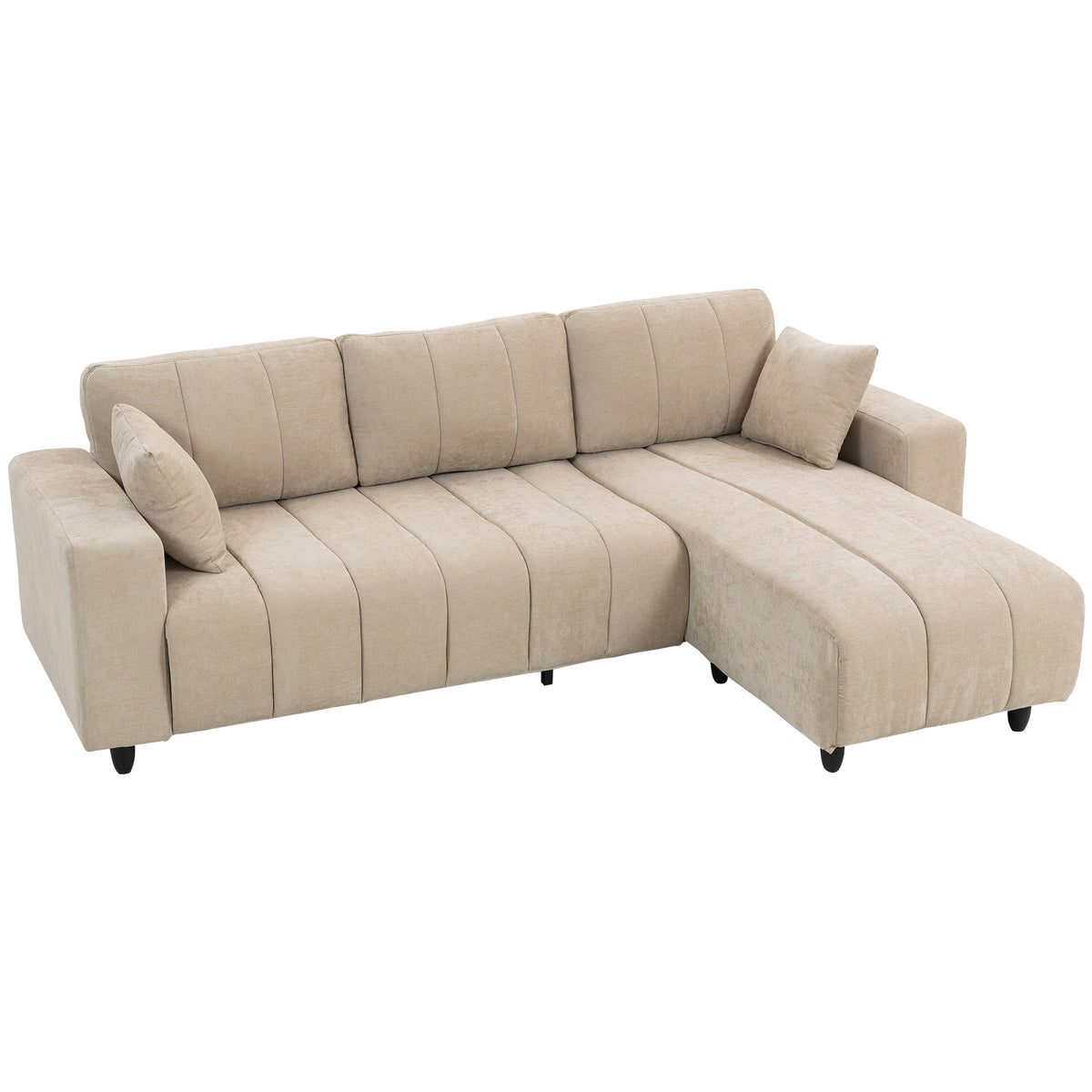 Canapé d'Angle Modulable 242 cm, Canapé 4 Places en L avec Méridienne Réversible, 2 Oreillers, Tissu Aspect Lin, Beige