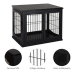 Cage pour chien animaux meuble cage chien intérieur en bois MDF classe E1 3 portes verrouillables max. 30 Kg dim. 81L x 58l x 66H cm noir