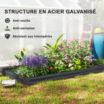 Fioriera da esterno rettangolare per orto in acciaio zincato con bordo di sicurezza e fondo aperto 240 x 120 x 30 cm grigio scuro