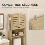 Meuble WC dessus de toilette/machine à laver avec placard à porte double, portes à persiennes, 67x31,5x190cm, chêne