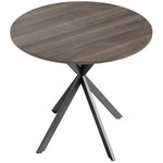 Table à manger ronde pour 2 personnes avec plateau aspect bois et piètement croisé en acier, marron