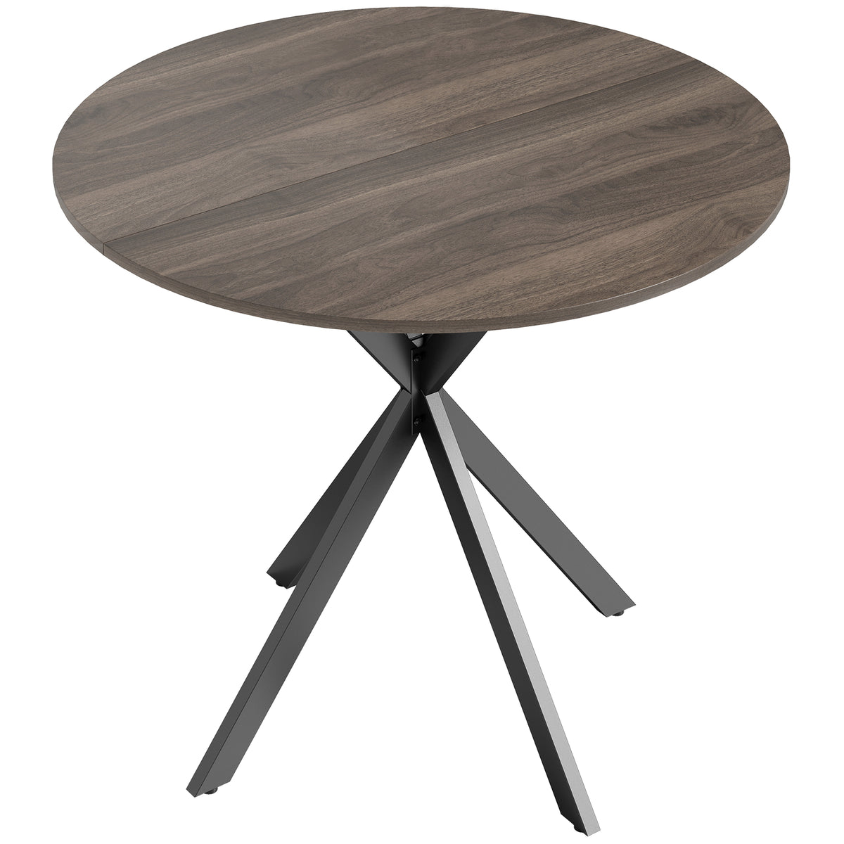 Table à manger ronde pour 2 personnes avec plateau aspect bois et piètement croisé en acier, marron