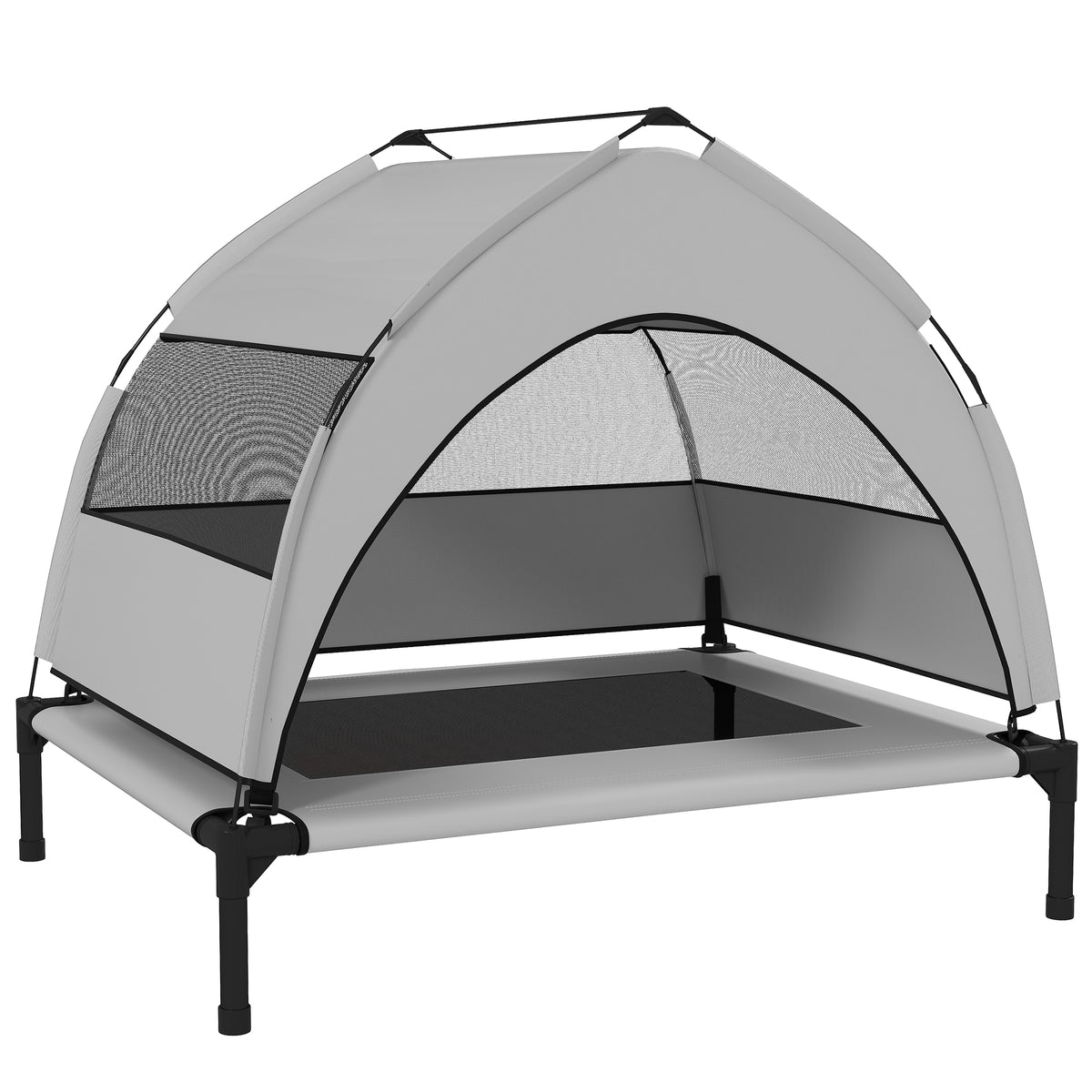 Lit pour Chien Surélevé Tente pour Chien avec Auvent Tente 3 Côtés Respirant Textilène Sac 76x61x70cm Gris Clair