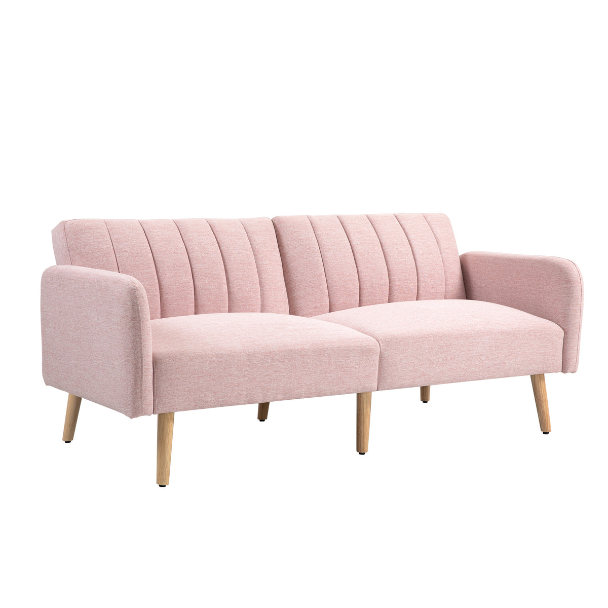 Canapé Convertible 2 Places Design scandinave Dossier inclinable 3 Positions Pieds Bois Tissu Aspect Lin Rose-0