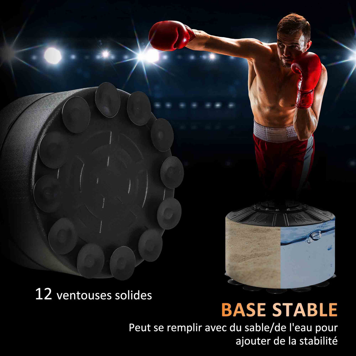 Sac de frappe sur pied 4 en 1 punching ball autonome balles de vitesse barre rotative gants 88 x 50 x 160-230 cm rouge