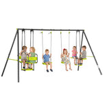 Balançoire 4 agrès portique avec balançoire - dim. 3,55L x 1,84l x 1,86H m métal époxy anticorrosion PE Gris