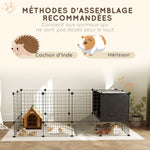 Enclos pour petits animaux, cage à lapin modulable 31 panneaux avec niches surélevées, en acier, 140x70x52cm, noir
