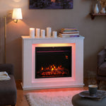 Cheminée électrique 1000W/2000W fausse cheminée effet flamme à 12 couleurs et 5 luminosités réglables 98x25x80cm blanc-1