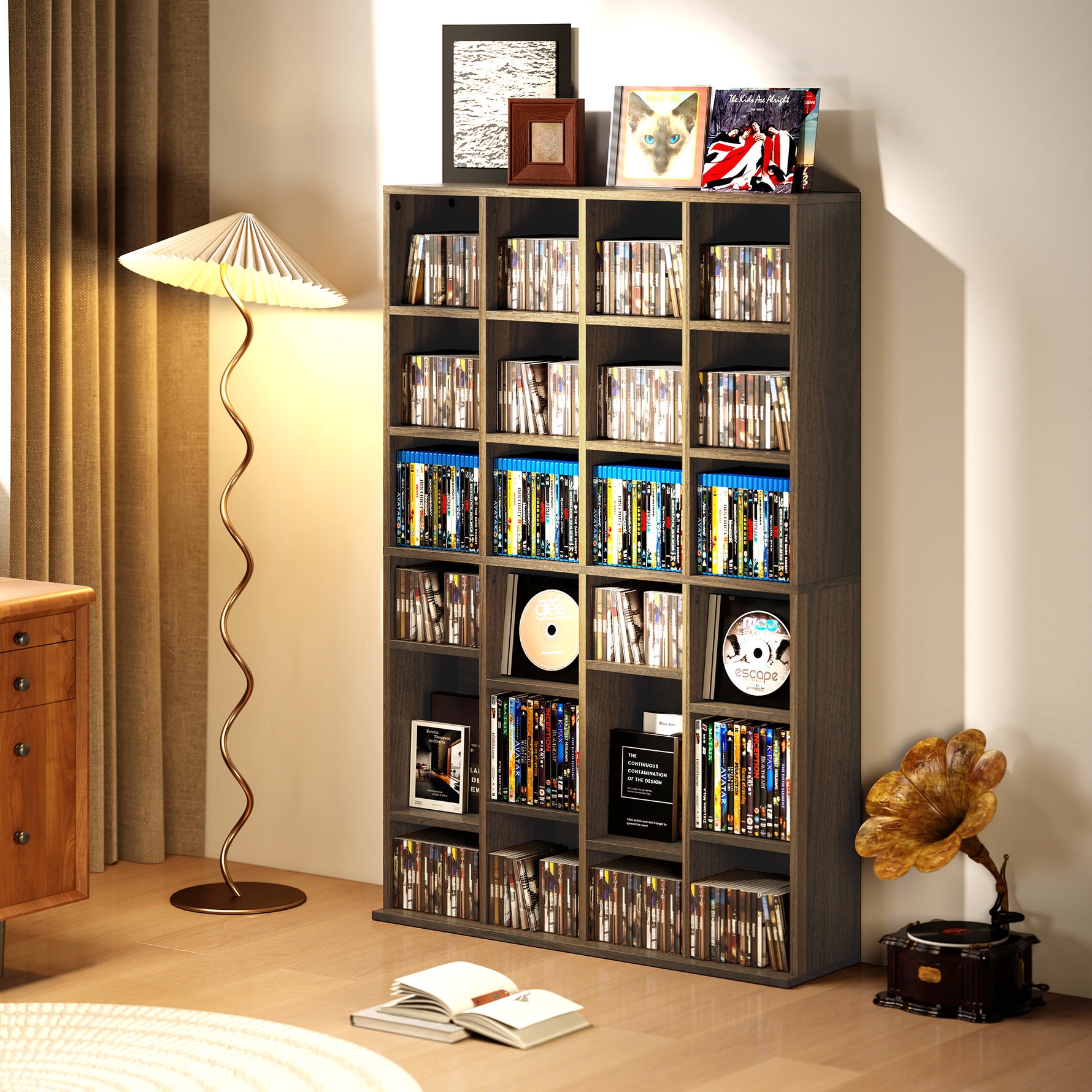 Meuble de rangement multimédia 456 CD/ 336 DVD - bibliothèque en bois avec étagères réglables, 89 x 130,5 cm, marron