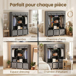 Faltbarer Stoffschrank mit 5 Regalen, 2 Kleiderstangen und 3 Stoffschubladen 125L x 43B x 162,5H cm